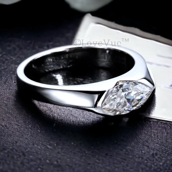 Certified 1ct. t.w. Moissanite Diamond Marquise Cut Unisex Engagement Ring VVS1 - Picture 7 of 16